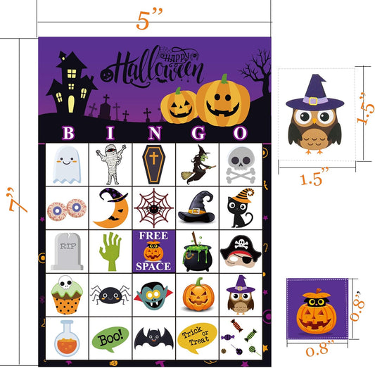 Halloween Bingo Game for 24 Players - Party Games for Kids, School Classroom, Family Activities - Bingo Cards and Party Favors