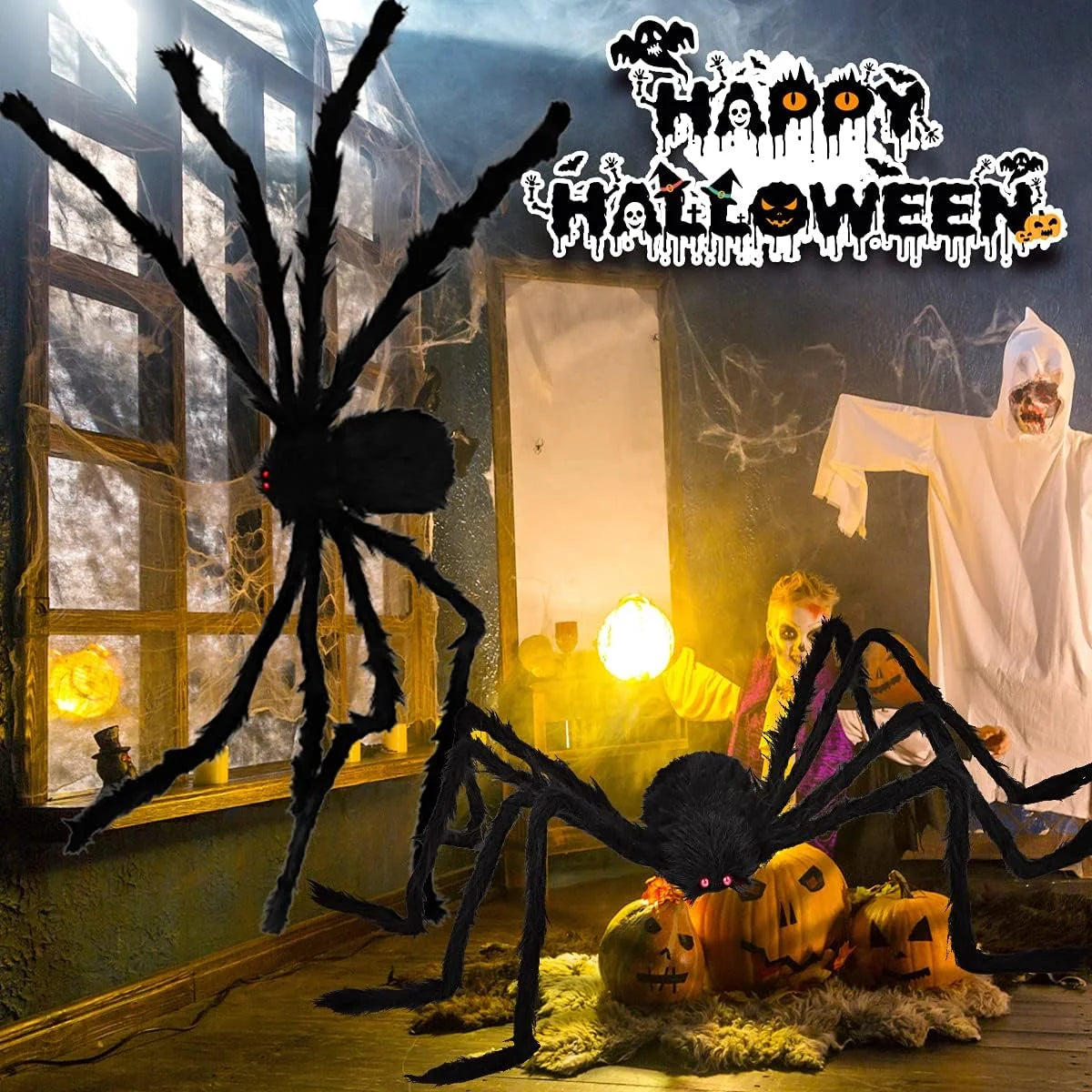 79 in Giant Spider Halloween Decorations Outdoor, Scary Large Spider for Halloween Yard Decorations, Haunted House Props, 1Pc